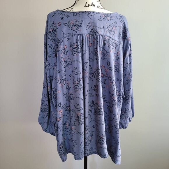 Catherines 4X peasant blouse blue floral top balloon sleeve‎ cottage boho - Picture 3 of 11